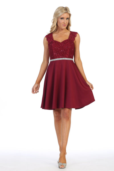 Short Sweetheart Dress with Sequin Lace Bodice by Celavie 6376-Short Cocktail Dresses-ABC Fashion