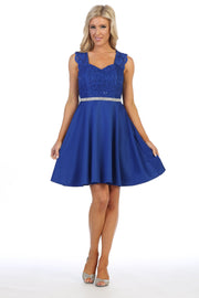 Short Sweetheart Dress with Sequin Lace Bodice by Celavie 6376-Short Cocktail Dresses-ABC Fashion