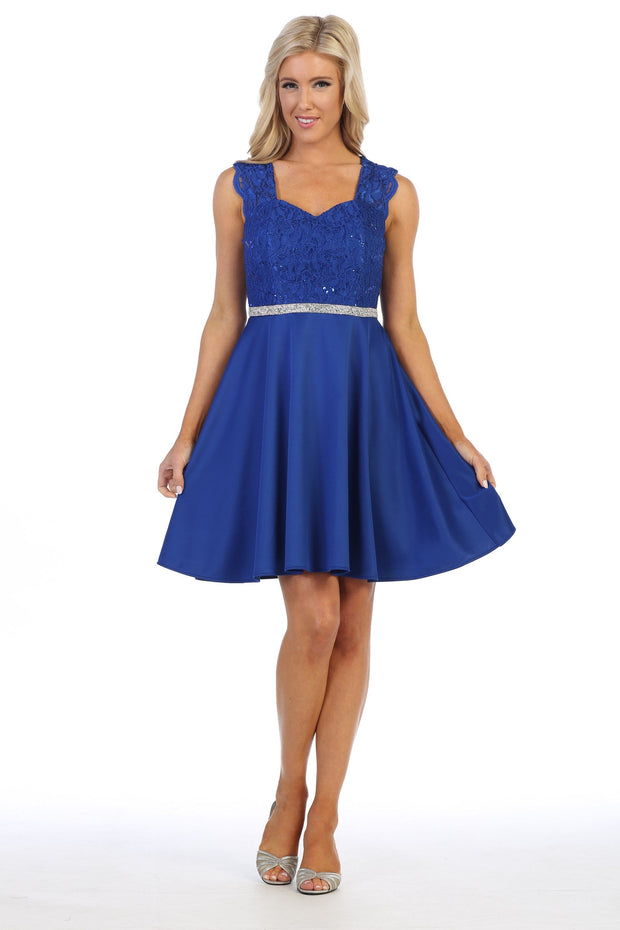 Short Sweetheart Dress with Sequin Lace Bodice by Celavie 6376-Short Cocktail Dresses-ABC Fashion