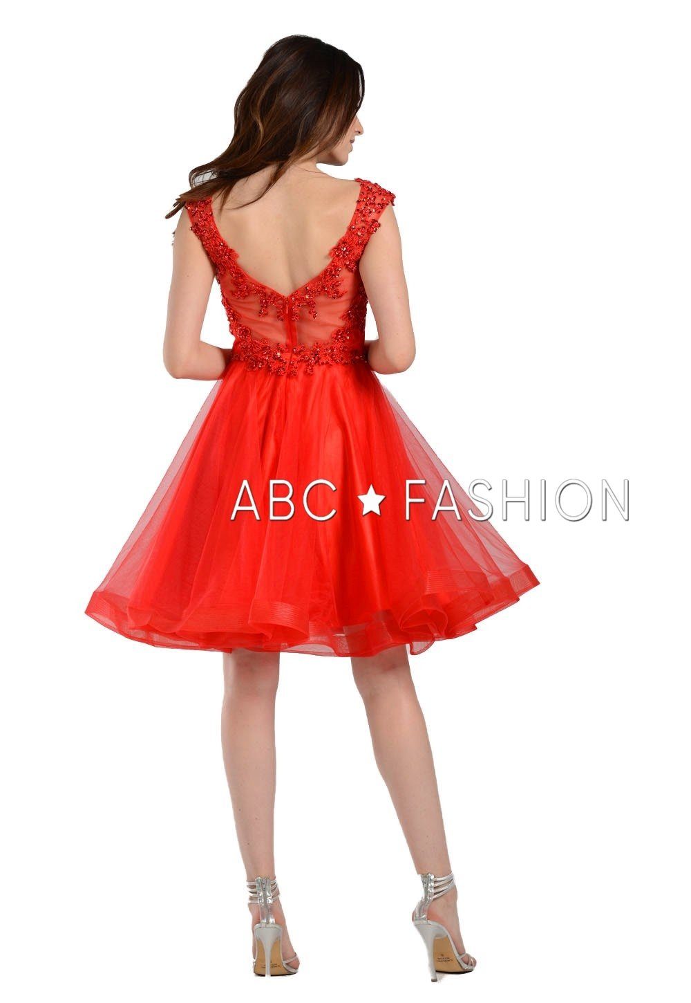 Short Sweetheart Illusion Dress with Jeweled Bodice by Poly USA 8098-Short Cocktail Dresses-ABC Fashion