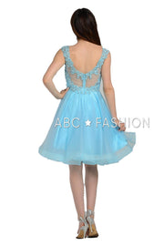 Short Sweetheart Illusion Dress with Jeweled Bodice by Poly USA 8098-Short Cocktail Dresses-ABC Fashion