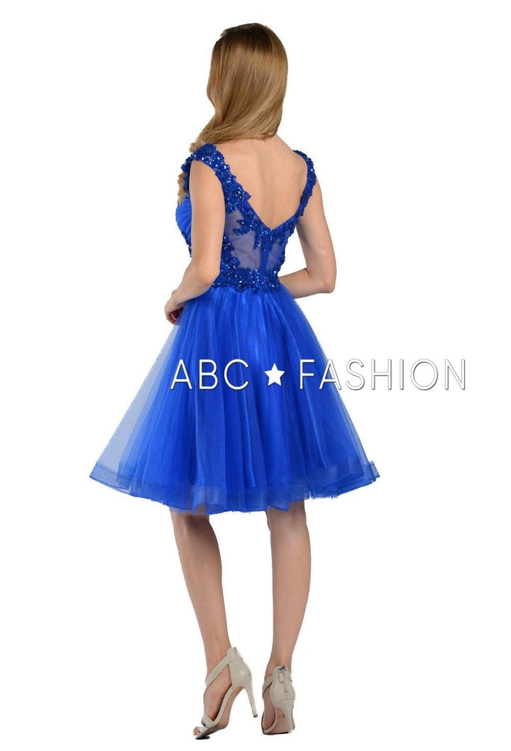 Short Sweetheart Illusion Dress with Jeweled Bodice by Poly USA 8098-Short Cocktail Dresses-ABC Fashion