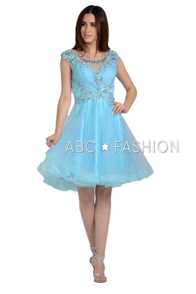 Short Sweetheart Illusion Dress with Jeweled Bodice by Poly USA 8098-Short Cocktail Dresses-ABC Fashion