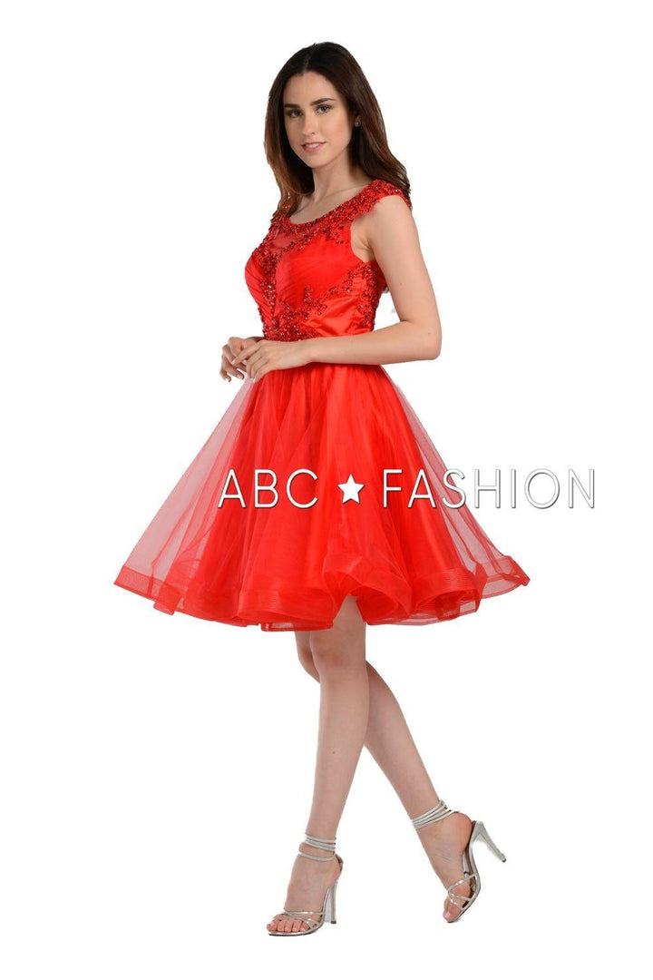 Short Sweetheart Illusion Dress with Jeweled Bodice by Poly USA 8098-Short Cocktail Dresses-ABC Fashion