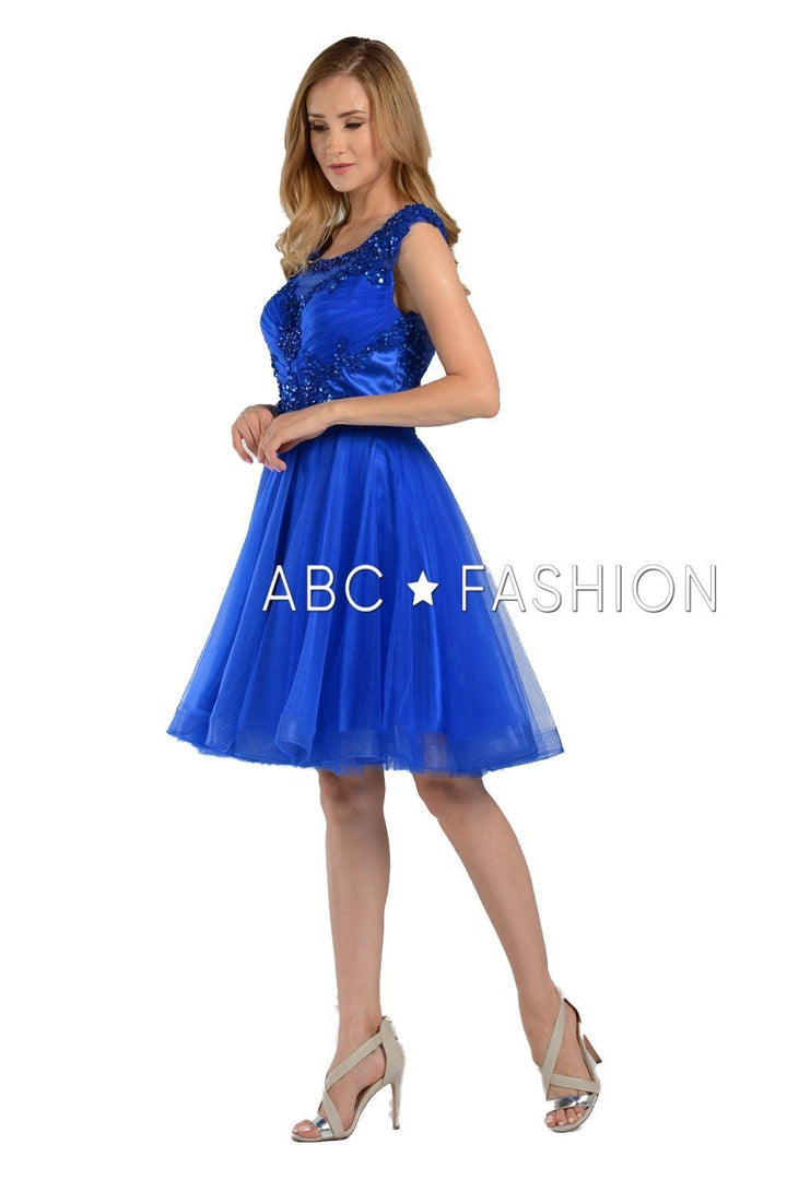 Short Sweetheart Illusion Dress with Jeweled Bodice by Poly USA 8098-Short Cocktail Dresses-ABC Fashion