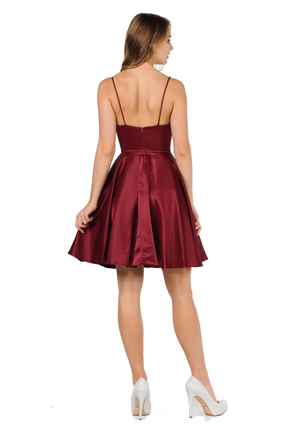 Short Sweetheart Satin Dress with Pockets by Poly USA 8374-Short Cocktail Dresses-ABC Fashion