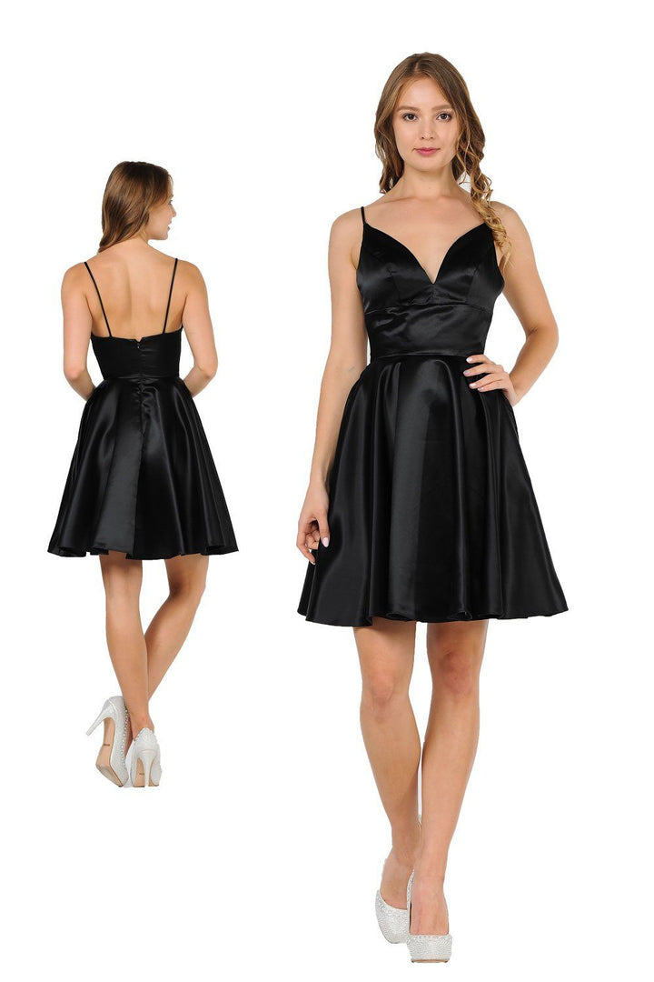Short Sweetheart Satin Dress with Pockets by Poly USA 8374-Short Cocktail Dresses-ABC Fashion