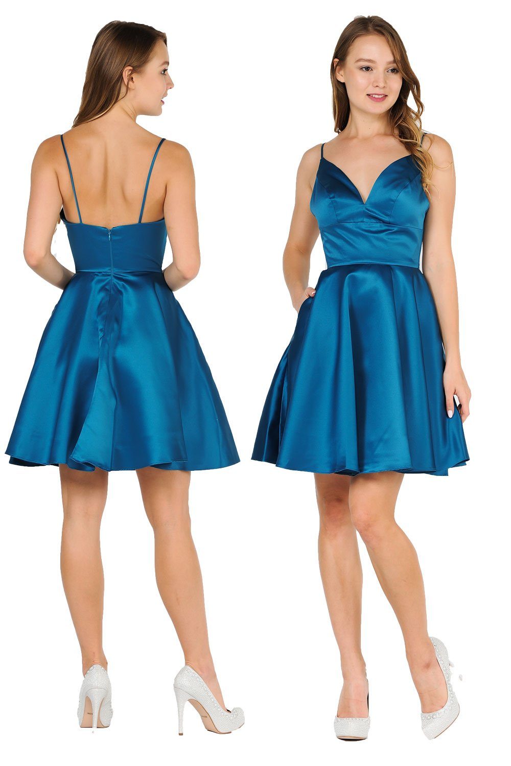 Short Sweetheart Satin Dress with Pockets by Poly USA 8374-Short Cocktail Dresses-ABC Fashion