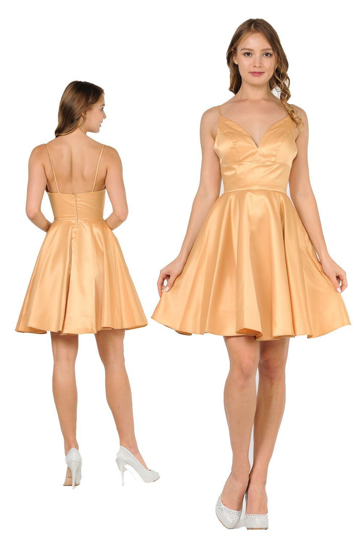 Short Sweetheart Satin Dress with Pockets by Poly USA 8374-Short Cocktail Dresses-ABC Fashion