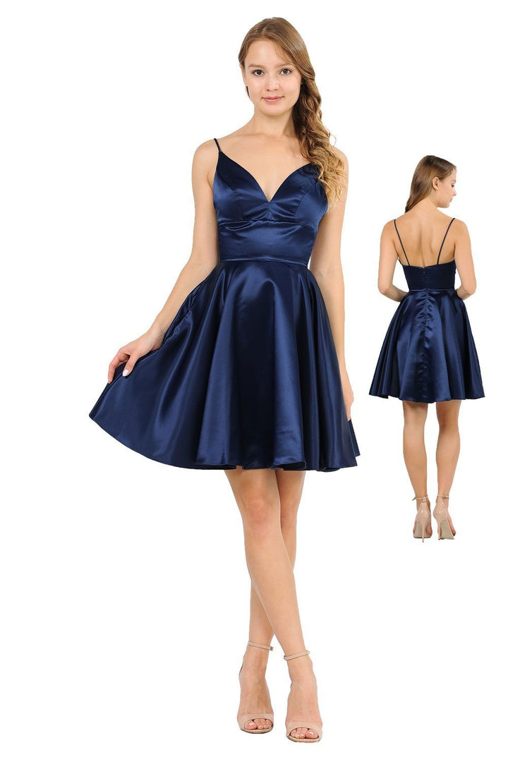 Short Sweetheart Satin Dress with Pockets by Poly USA 8374-Short Cocktail Dresses-ABC Fashion