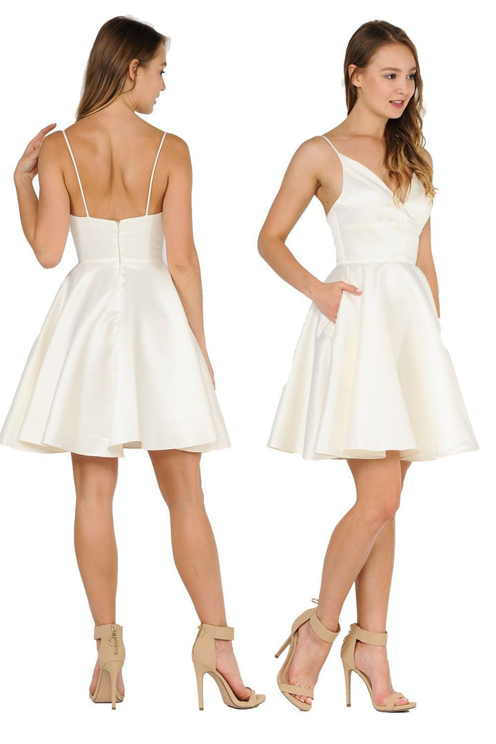 Short Sweetheart Satin Dress with Pockets by Poly USA 8374-Short Cocktail Dresses-ABC Fashion