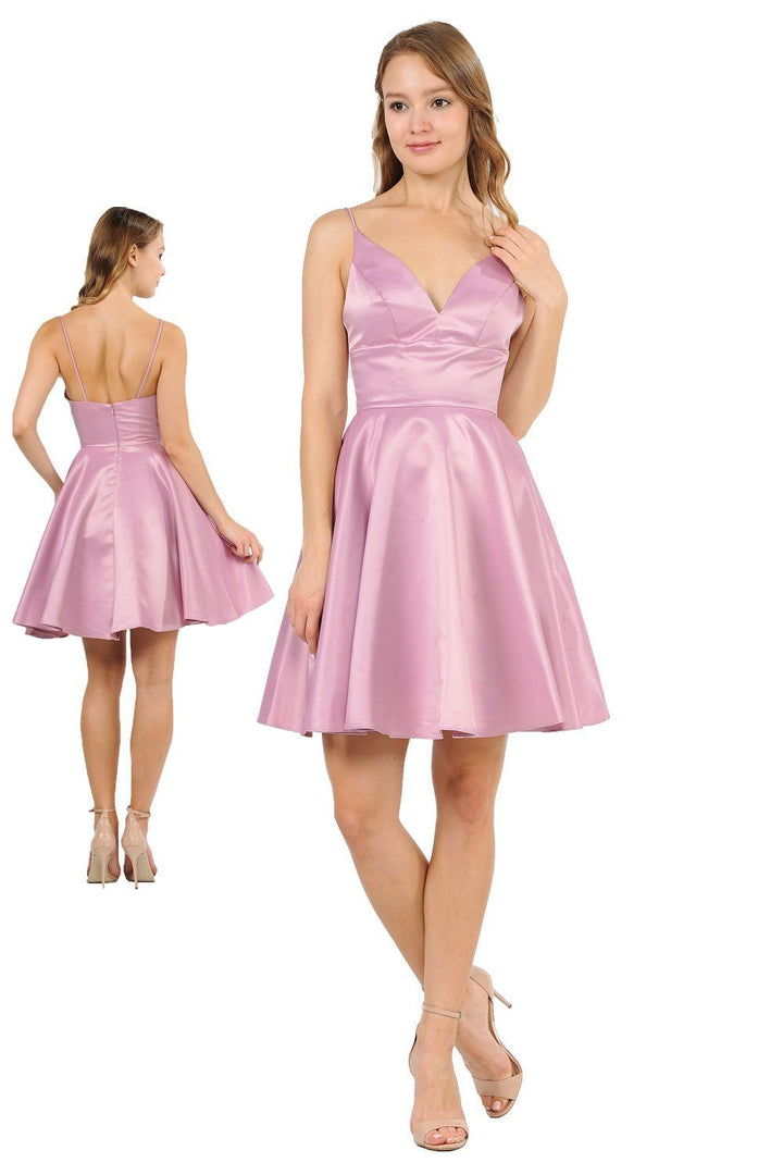 Short Sweetheart Satin Dress with Pockets by Poly USA 8374-Short Cocktail Dresses-ABC Fashion
