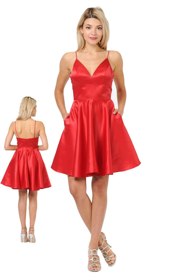 Short Sweetheart Satin Dress with Pockets by Poly USA 8374-Short Cocktail Dresses-ABC Fashion