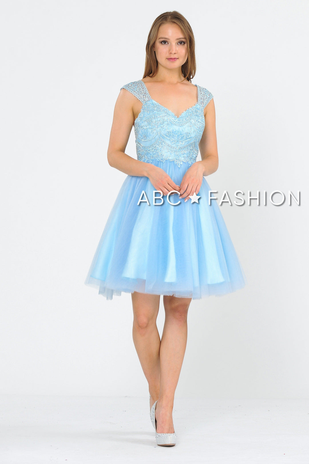 Short Tulle Dress with Embellished Bodice by Poly USA 8284-Short Cocktail Dresses-ABC Fashion