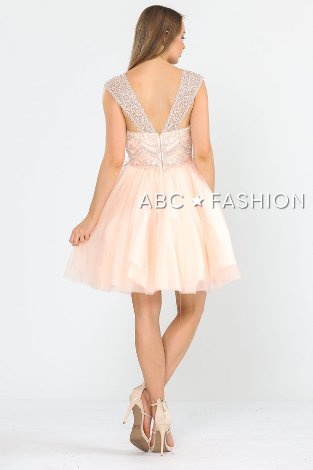 Short Tulle Dress with Embellished Bodice by Poly USA 8284-Short Cocktail Dresses-ABC Fashion