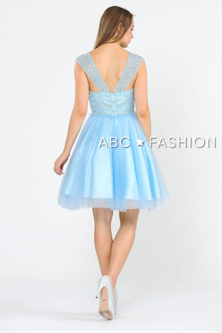 Short Tulle Dress with Embellished Bodice by Poly USA 8284-Short Cocktail Dresses-ABC Fashion