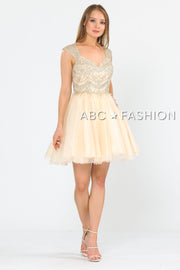 Short Tulle Dress with Embellished Bodice by Poly USA 8284-Short Cocktail Dresses-ABC Fashion