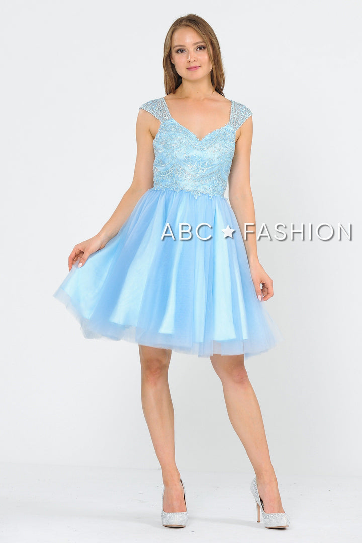 Short Tulle Dress with Embellished Bodice by Poly USA 8284-Short Cocktail Dresses-ABC Fashion