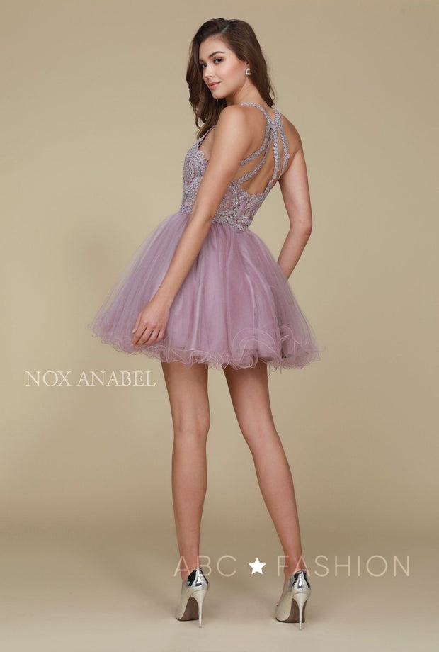 Short Tulle Dress with Embroidered Applique Bodice by Nox Anabel B652-Short Cocktail Dresses-ABC Fashion