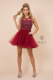 Short Tulle Dress with Embroidered Applique Bodice by Nox Anabel B652