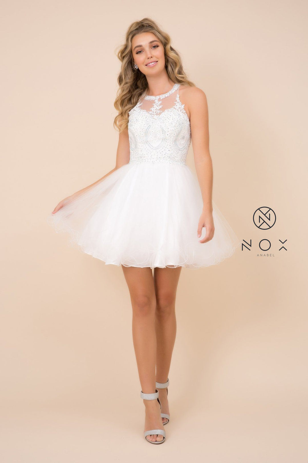 Short Tulle Dress with Embroidered Applique Bodice by Nox Anabel B652