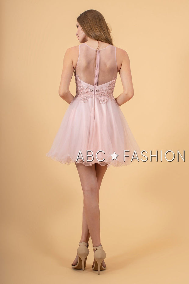 Short Tulle Dress with Floral Appliqued Bodice by Elizabeth K GS1607-Short Cocktail Dresses-ABC Fashion