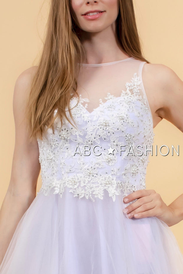 Short Tulle Dress with Floral Appliqued Bodice by Elizabeth K GS1607-Short Cocktail Dresses-ABC Fashion