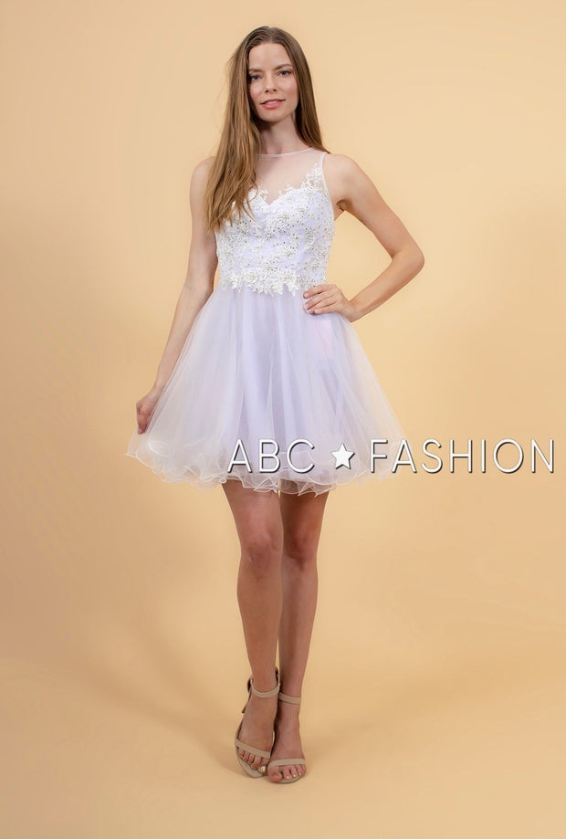 Short Tulle Dress with Floral Appliqued Bodice by Elizabeth K GS1607-Short Cocktail Dresses-ABC Fashion