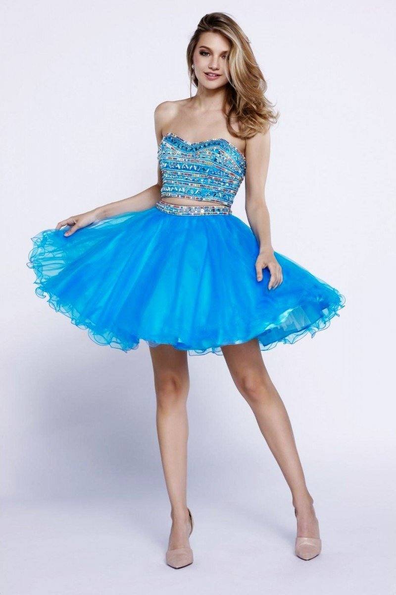 Short Turquoise Strapless Crop Top Dress by Nox Anabel 6254-Short Cocktail Dresses-ABC Fashion