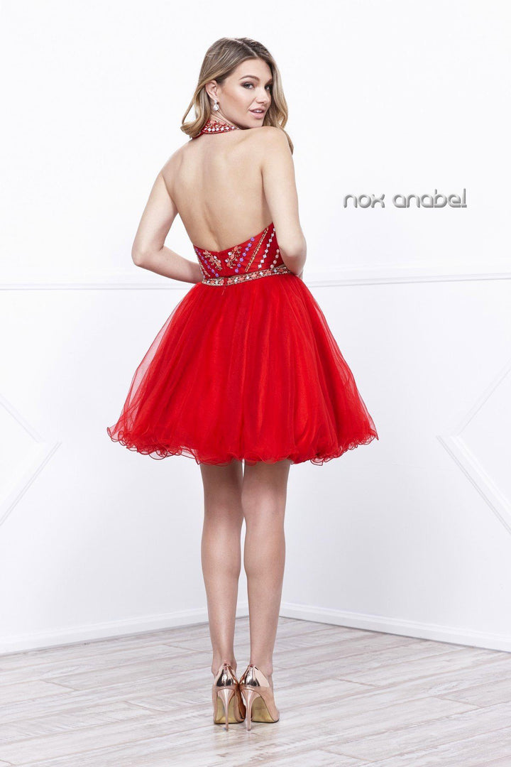 Short Two Piece Dress with Beaded Bodice by Nox Anabel 6259-Short Cocktail Dresses-ABC Fashion