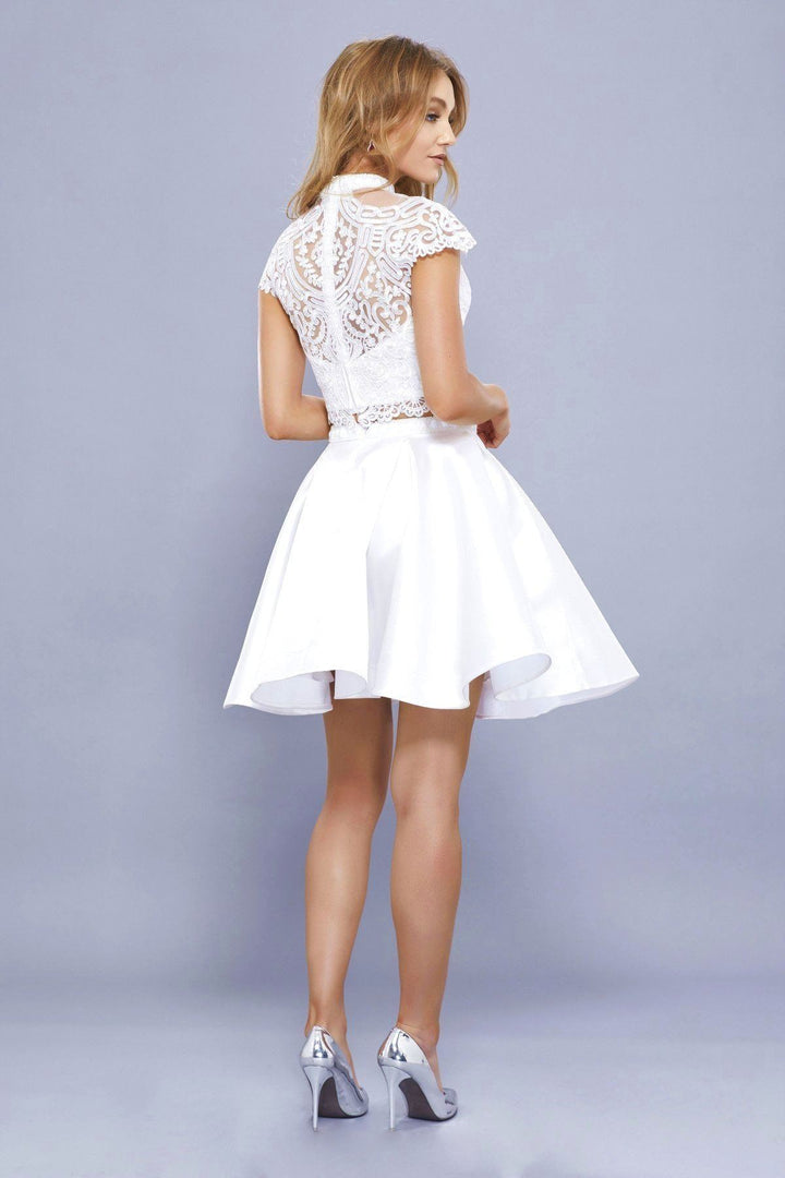 Short Two Piece Dress with Embroidered Top by Nox Anabel 6301-Short Cocktail Dresses-ABC Fashion