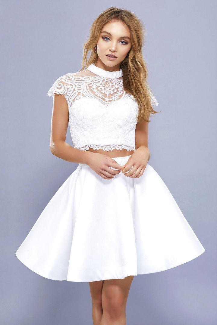 Short Two Piece Dress with Embroidered Top by Nox Anabel 6301-Short Cocktail Dresses-ABC Fashion