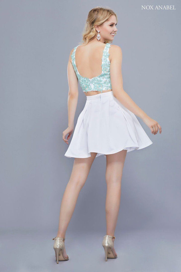 Short Two Piece Dress with Embroidered Top by Nox Anabel 6344-Short Cocktail Dresses-ABC Fashion