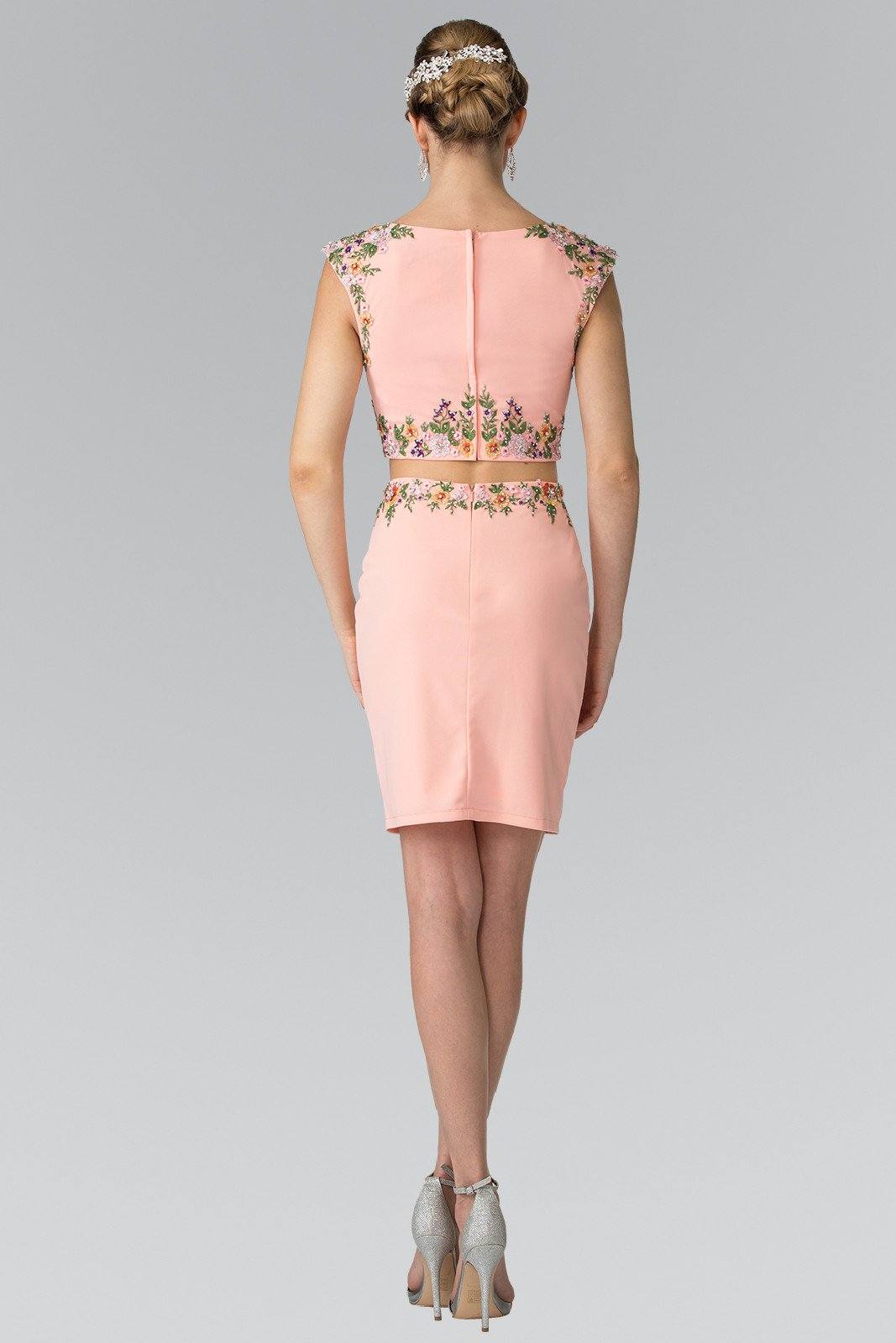 Short Two-Piece Dress with Floral Embroidery by Elizabeth K GS1439-Short Cocktail Dresses-ABC Fashion