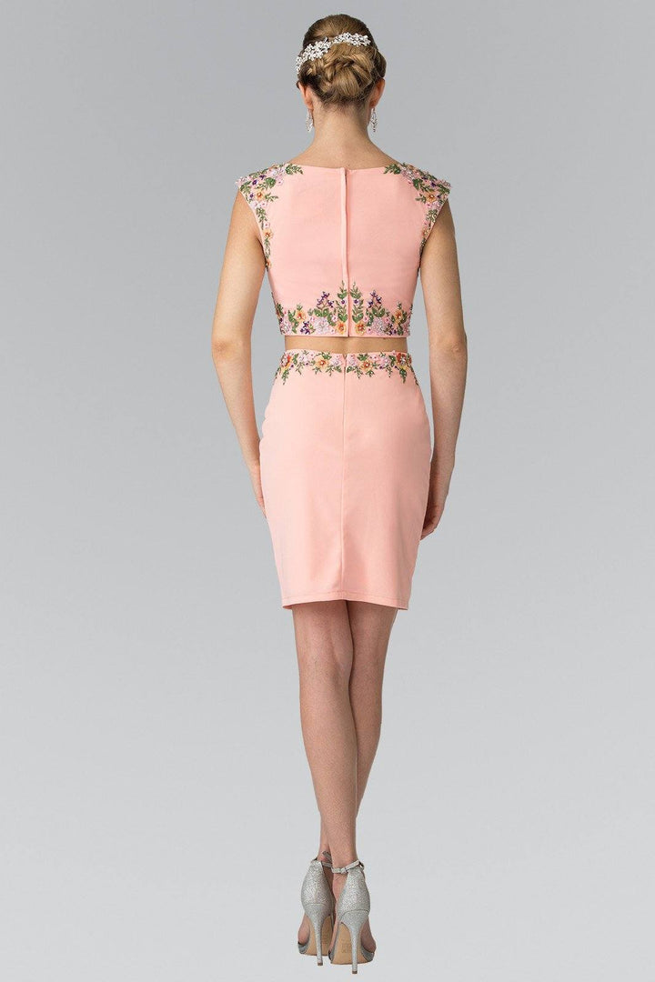 Short Two-Piece Dress with Floral Embroidery by Elizabeth K GS1439-Short Cocktail Dresses-ABC Fashion