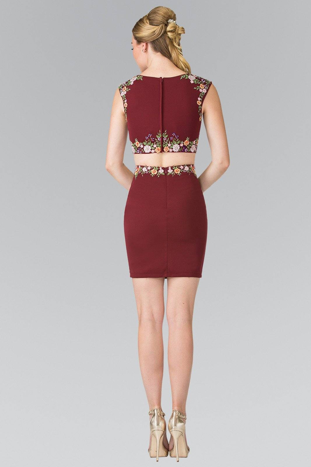 Short Two-Piece Dress with Floral Embroidery by Elizabeth K GS1439-Short Cocktail Dresses-ABC Fashion