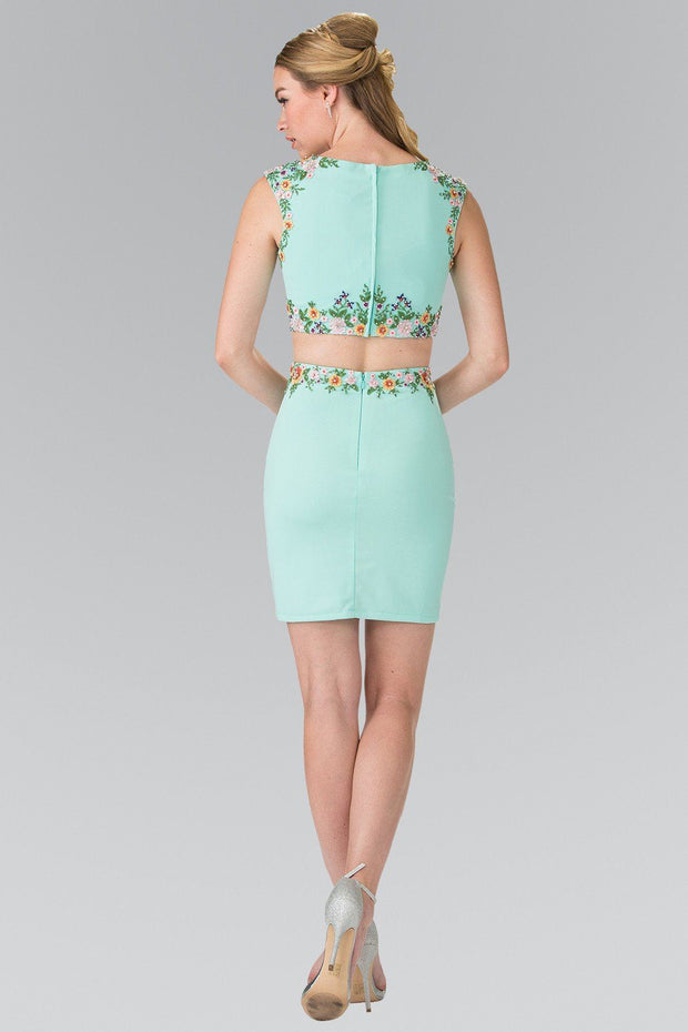 Short Two-Piece Dress with Floral Embroidery by Elizabeth K GS1439-Short Cocktail Dresses-ABC Fashion