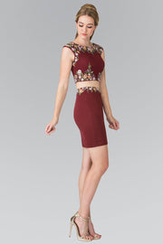 Short Two-Piece Dress with Floral Embroidery by Elizabeth K GS1439-Short Cocktail Dresses-ABC Fashion