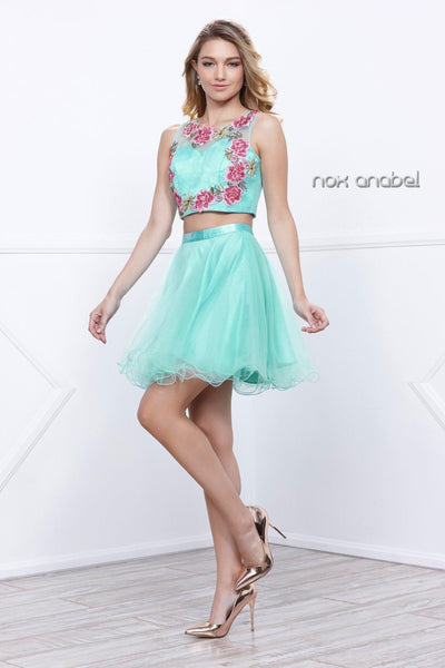 Short Two Piece Dress with Floral Top by Nox Anabel 6228-Short Cocktail Dresses-ABC Fashion