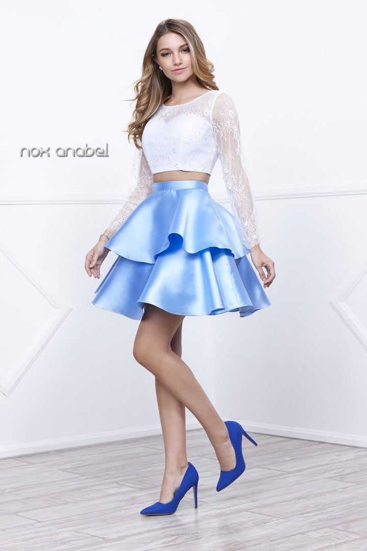 Short Two Piece Dress with Lace Top by Nox Anabel 6290-Short Cocktail Dresses-ABC Fashion