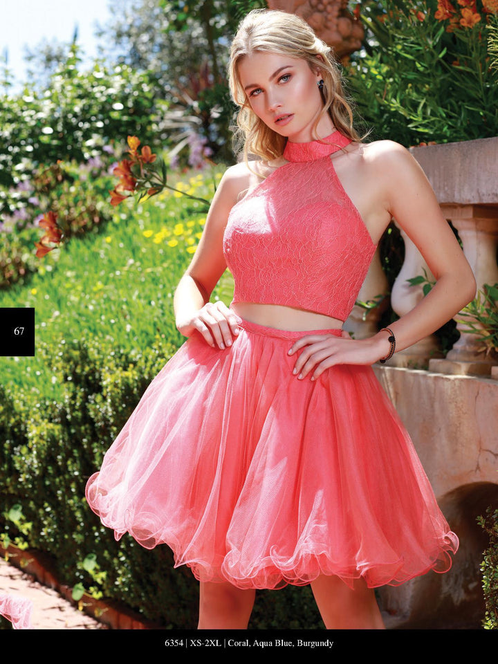 Short Two Piece Dress with Lace Top by Nox Anabel 6354-Short Cocktail Dresses-ABC Fashion