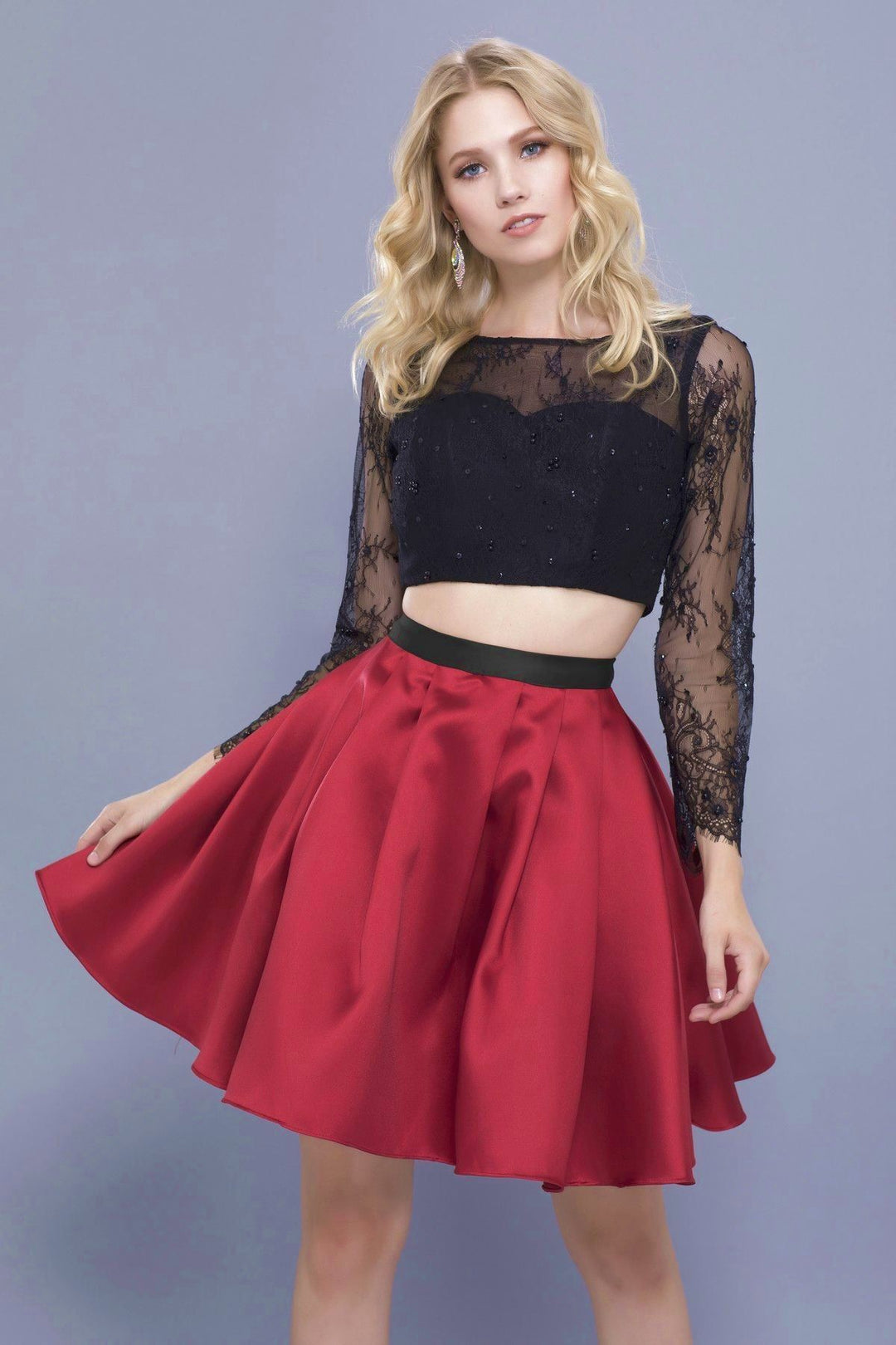 Short Two Piece Dress with Lace Top by Nox Anabel 6371-Short Cocktail Dresses-ABC Fashion