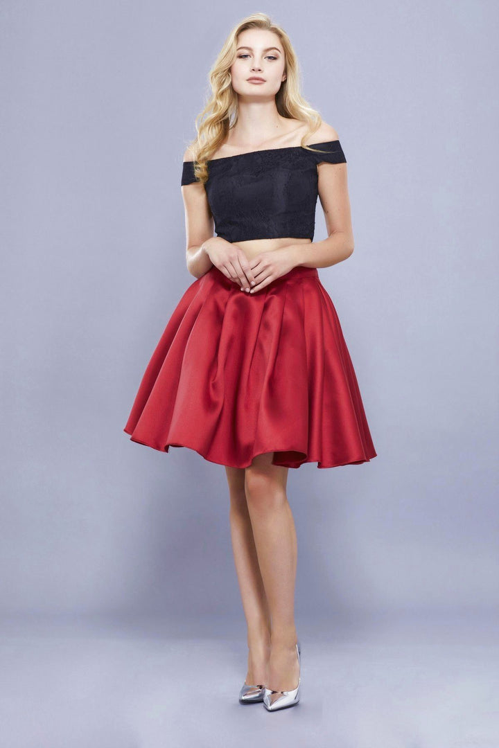 Short Two Piece Dress with Off the Shoulder Top by Nox Anabel 6336-Short Cocktail Dresses-ABC Fashion