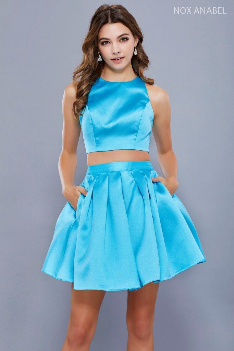 Short Two Piece Dress with Pockets by Nox Anabel 6293-Short Cocktail Dresses-ABC Fashion