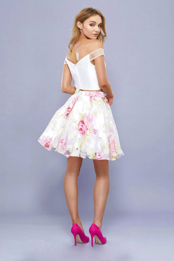 Short Two Piece Pink Floral Print Dress by Nox Anabel 6306-Short Cocktail Dresses-ABC Fashion