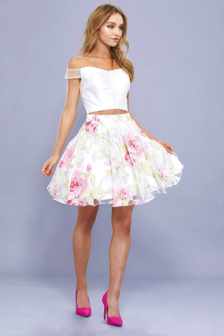 Short Two Piece Pink Floral Print Dress by Nox Anabel 6306-Short Cocktail Dresses-ABC Fashion