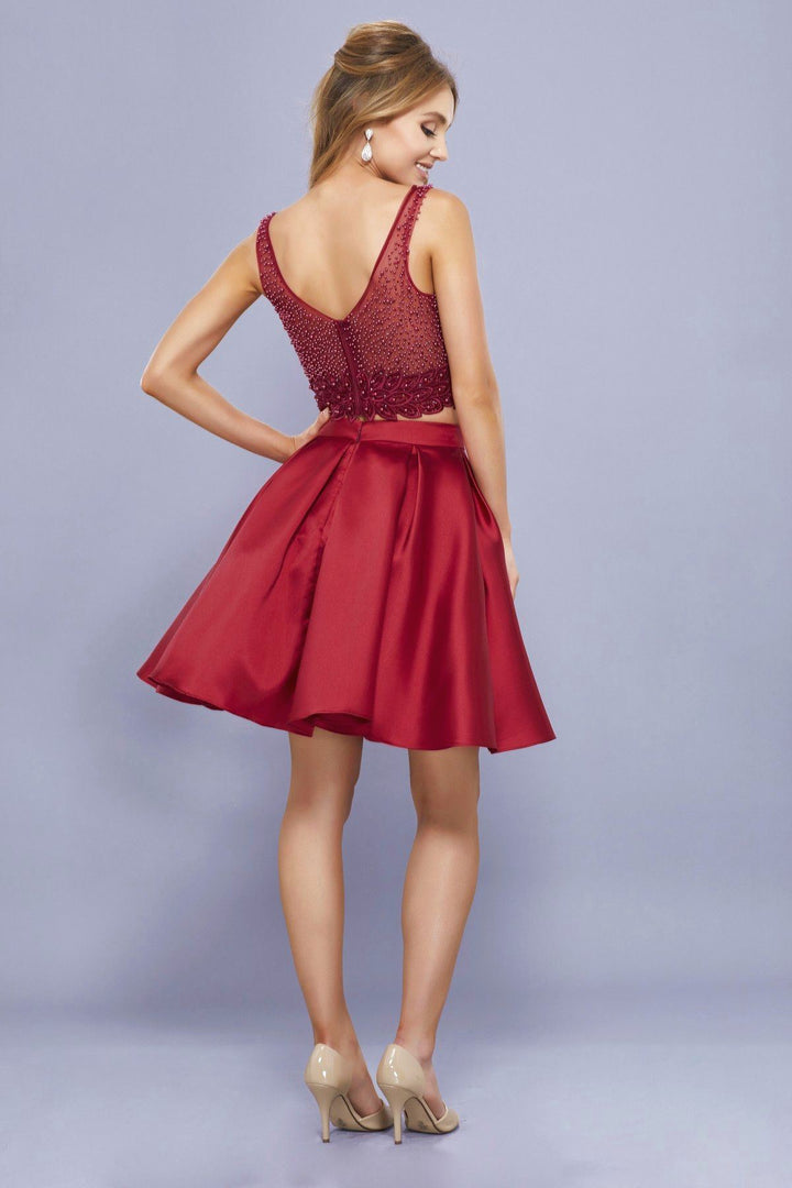 Short Two Piece V Neck Dress by Nox Anabel 6305-Short Cocktail Dresses-ABC Fashion