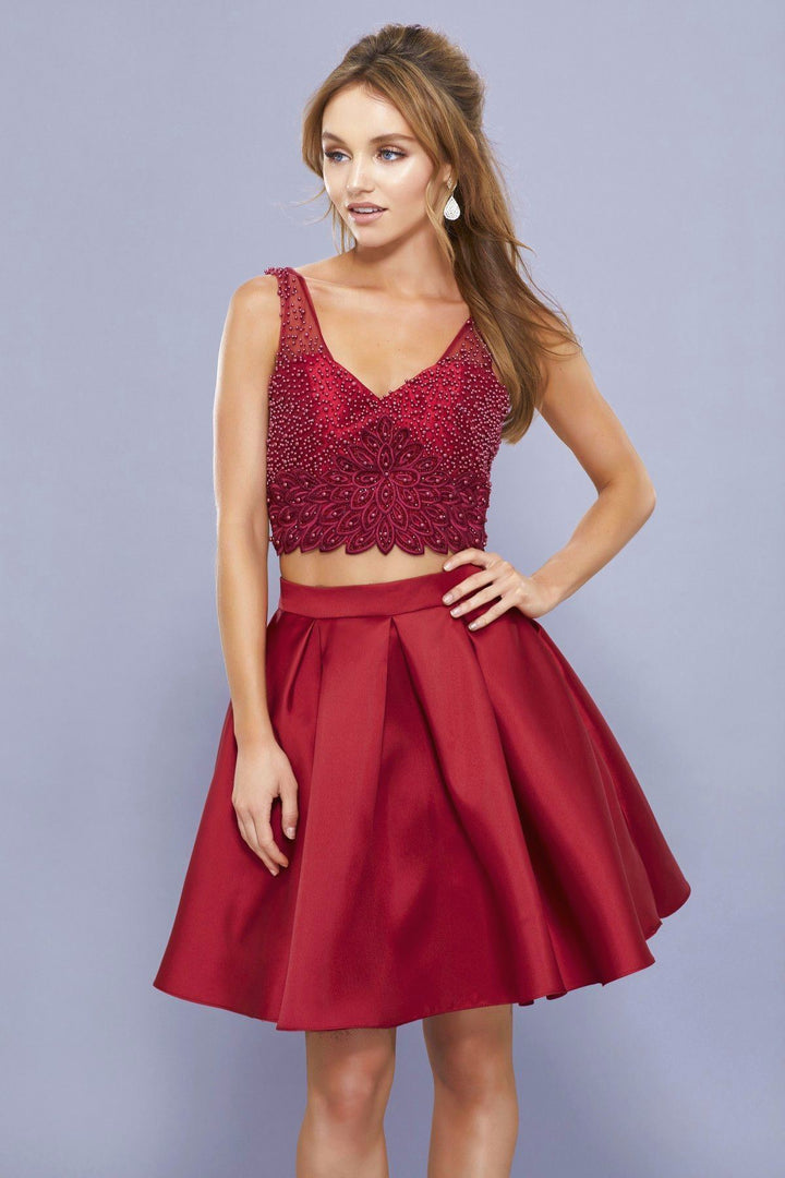 Short Two Piece V Neck Dress by Nox Anabel 6305-Short Cocktail Dresses-ABC Fashion