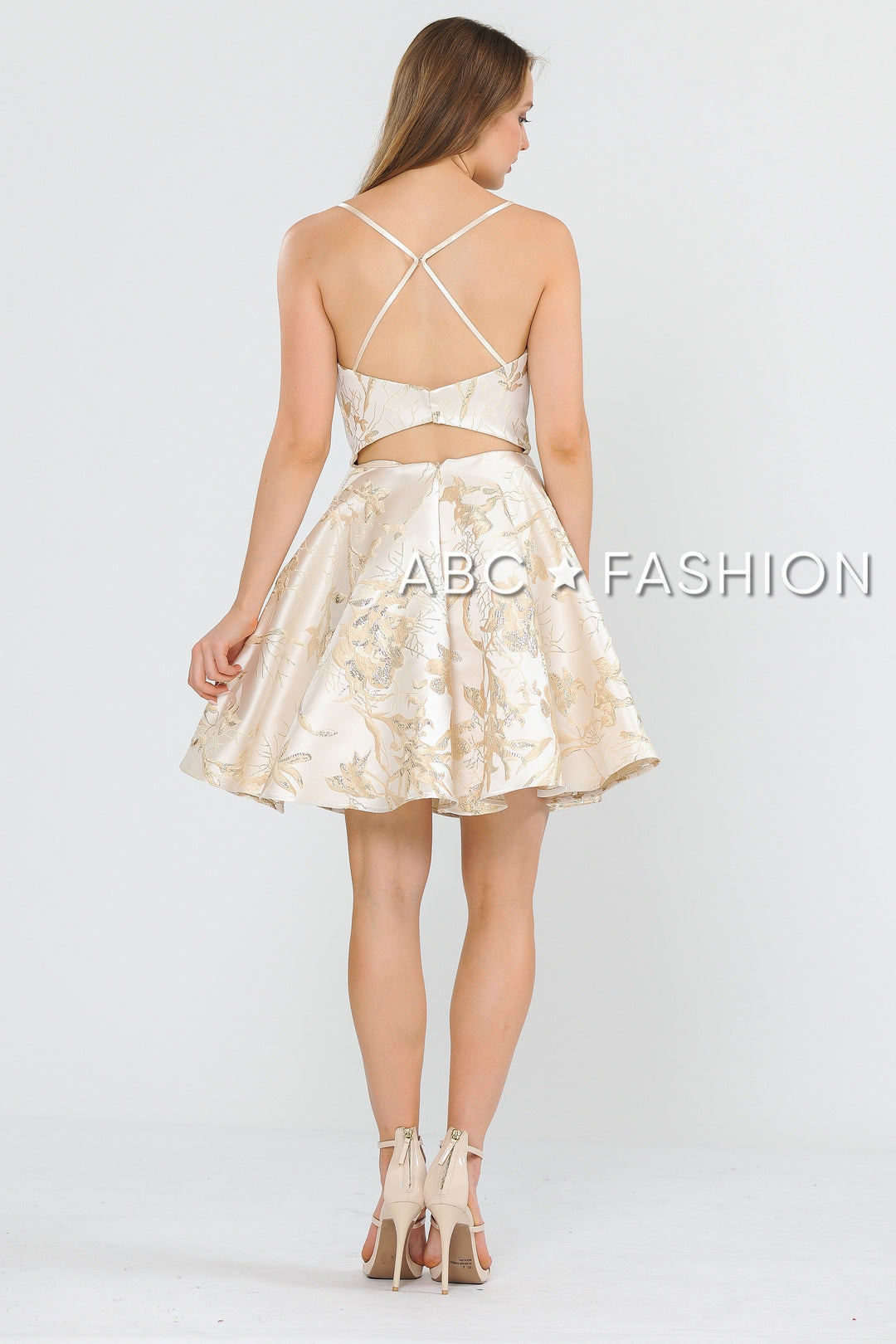 Short V-Neck Floral Print Dress with Pockets by Poly USA 8510-Short Cocktail Dresses-ABC Fashion
