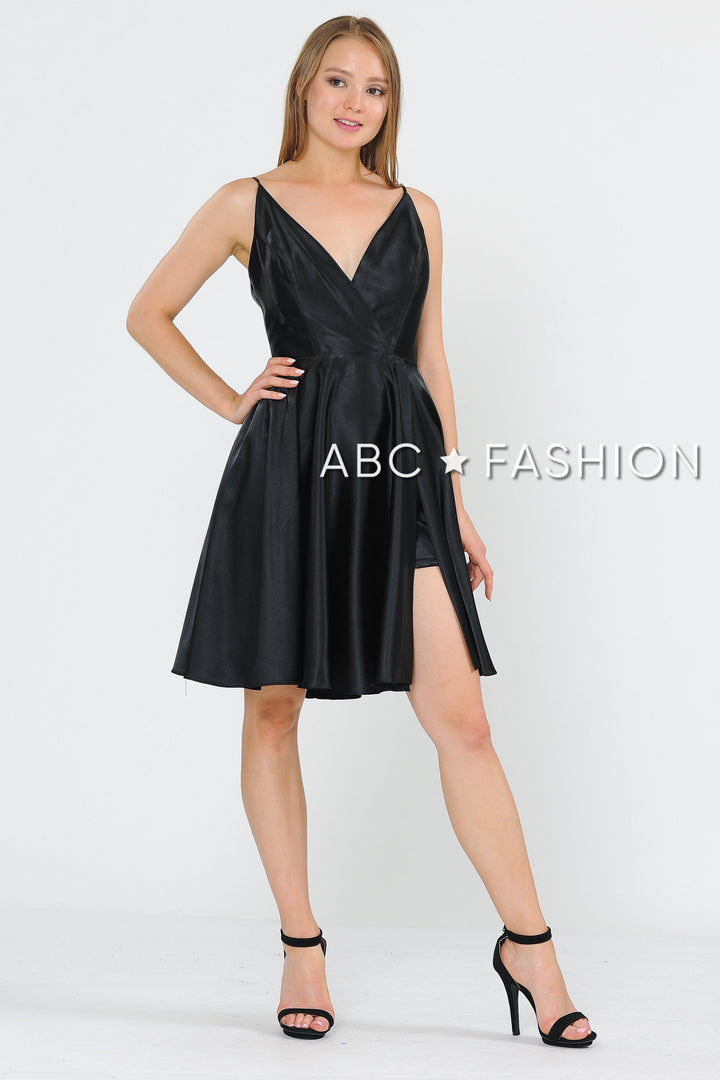 Short V-Neck Wrap Dress with Shorts by Poly USA 8544-Short Cocktail Dresses-ABC Fashion